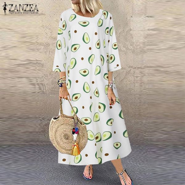 

women's blouses & shirts zanzea avocado print sundress women autumn long maxi dress casual bohemian holiday vestidos female loose, White