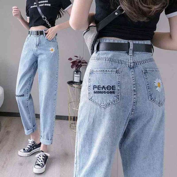 

jean 2021spring and autumn korean woman plus size denim harem pants ladies trousers high-waisted light blue jeans
