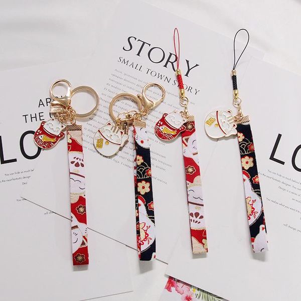 

keychains lucky kawaii cat ceramics maneki neko fortune sakura keychain key chain car bag pendent mobile accessories women keyring, Silver