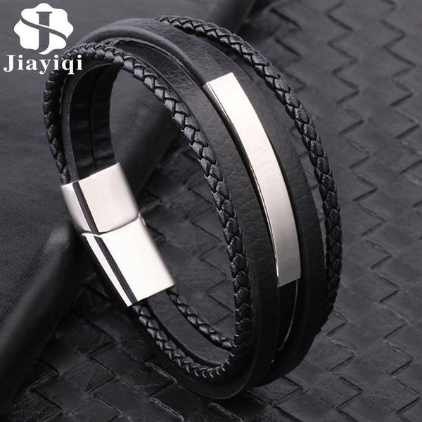 

charm bracelets 5 layers men punk style fashion leather with stainless steel magnet 19cm 20.5cm 22cm male bangle gift, Golden;silver