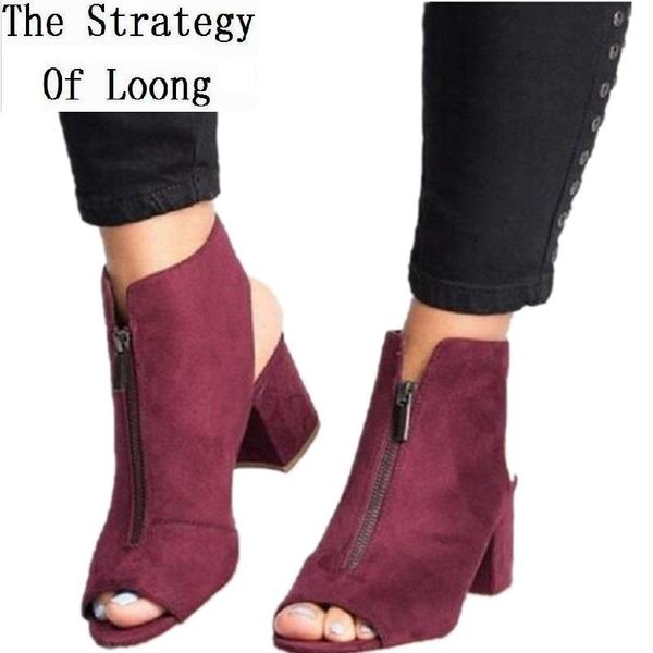 

dress shoes 2021 summer fashion plus size zip open toe women sandals thick med heels back strap antiskid sole ankle casual, Black