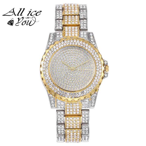 

alliceonyou iced out micro pave cubic zirconia finish hip hop personality stainless steel watches for gift, Slivery;brown