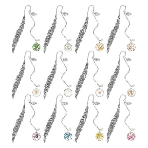 

bookmark 12 pcs metal feather bookmarks exquisite flower book clip with glass beads dry pendant for reading