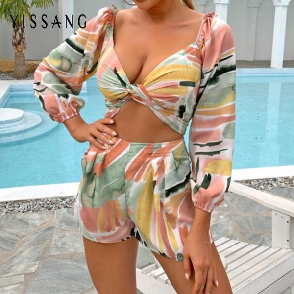 

women's tracksuits yissang printed two 2 piece matching sets womens club outfits set summer clothes for tracksuit women shorts pant sho, Gray