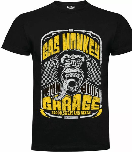 

official gas monkey garage essentials mens custom build yellow t-shirt gmg, White;black