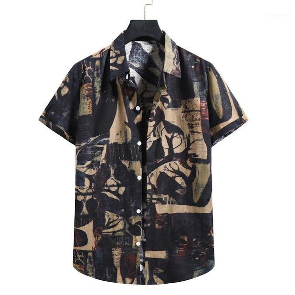

men's dress shirts 2021 hawaiian fashion summer short sleeve holiday travel flower shirt lapel loose casual beach korean clothes, White;black
