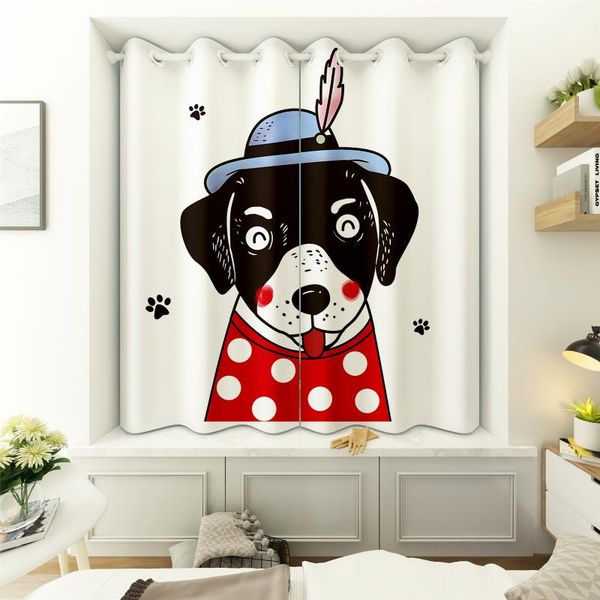 

customizable blackout short curtain for children room red circle black dog pattern washable fabric bay window shading curtains & drapes