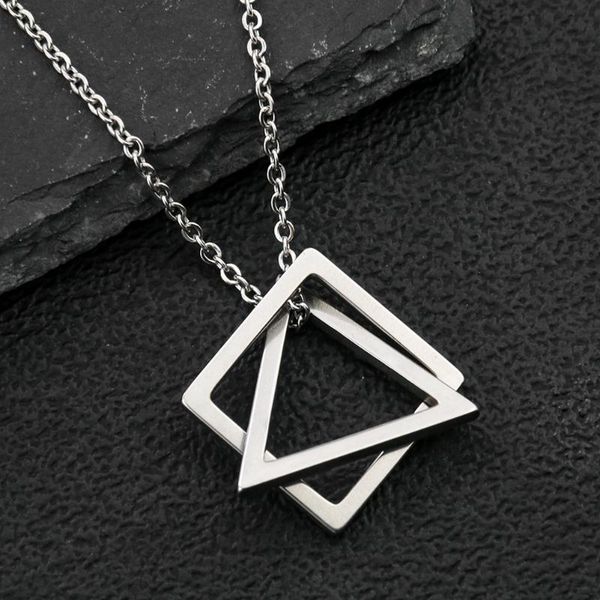 

pendant necklaces geometric triangle necklace hip hop fashion personality titanium steel sweater chain lovers gift wild jewelry, Silver