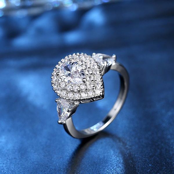 

wedding rings heart shaped crystal ring lady charm fashion single sealed metal colorful zircon engagement jewelry party, Slivery;golden
