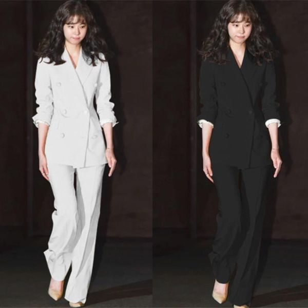 

work pant suits ol 2 two piece set for women double breasted slim fit blazer jacket pants female coat office ladies outfits women's, White