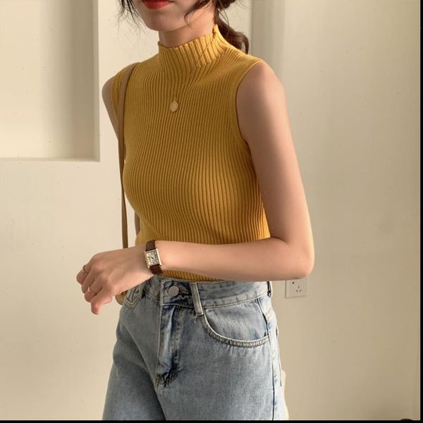 

knitted crop womens tanks shirt casual streetwear clothing, White