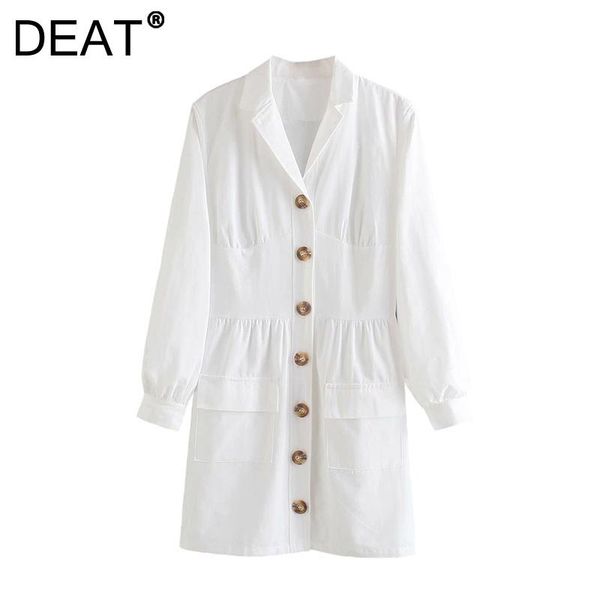 

casual dresses [deat] 2021 autumn fashion tide turn-down collar high waist single-breasted long sleeve solid color dress women 13z686, Black;gray