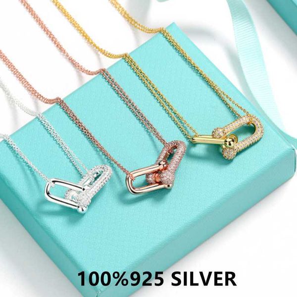 

hardwear necklace 925 sterling silver female horseshoe buckle necklace double ring 18krose gold