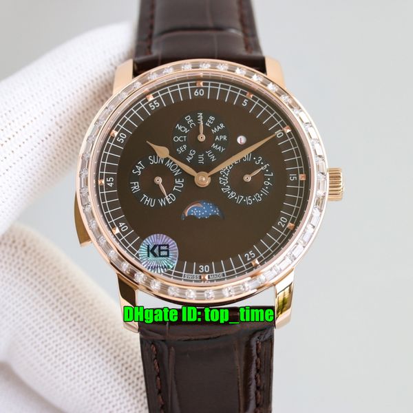 

10 style watches 42mm rose gold les cabinotiers 6610c/000r-b510 automatic mens watch diamond bezel brown dial leather strap gents wristwatch, Slivery;brown