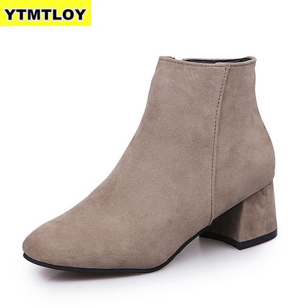 

autumn winter boots women camel black ankle for thick heel slip on ladies shoes bota feminina 35-42
