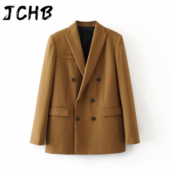 

women vintage double breasted blazer work office lady suits slim coat jacket long sleeve ladies blazers female 2021 women's &, White;black
