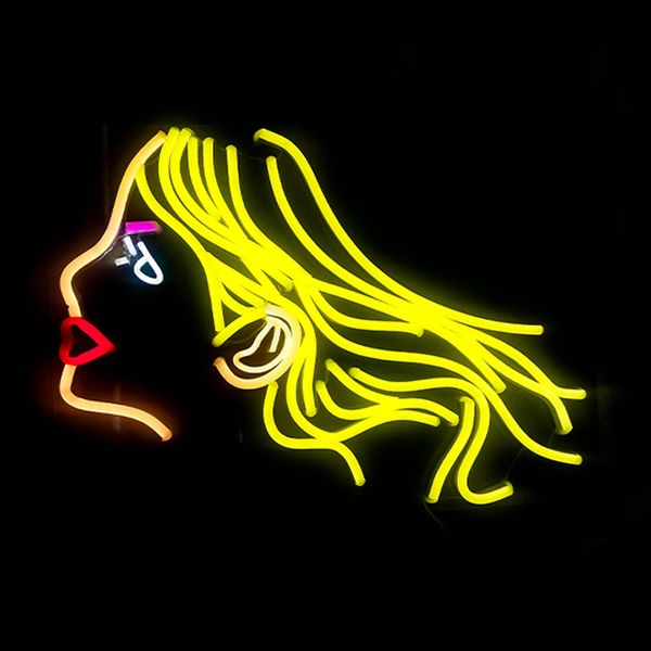 Blonde Lady LED-Neonschild, individuelles handgefertigtes visuelles Kunstwerk, Bar, Club, KTV, kalte Wanddekoration, LED-Neonlichter, 12 V, superhelle grüne Pflanze, Hintergrundwand, Urlaubslicht