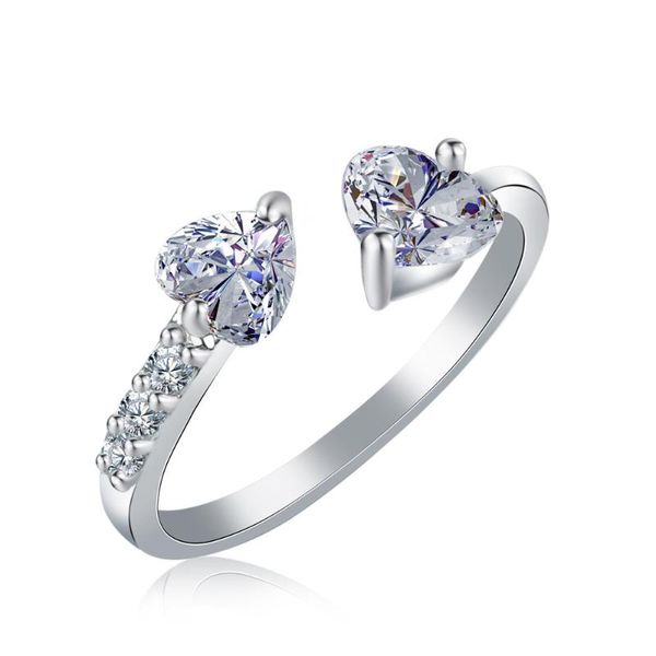 

wedding rings zircon crystal women lady open double heart shiny bridal finger gold red blue silver rose ring jewelry gift, Slivery;golden