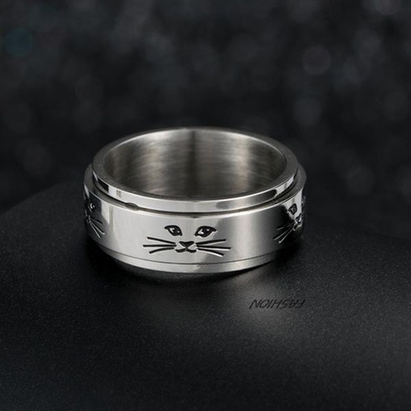 

wedding rings spinner rotating stainless steel women's ring box comfort fit band lovely cat trendy for women, Slivery;golden