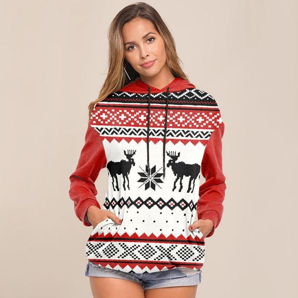 

women's hoodies & sweatshirts @ autumn and winter hoodie elk print christmas elegant drawstring daily white red basic pullover, Black