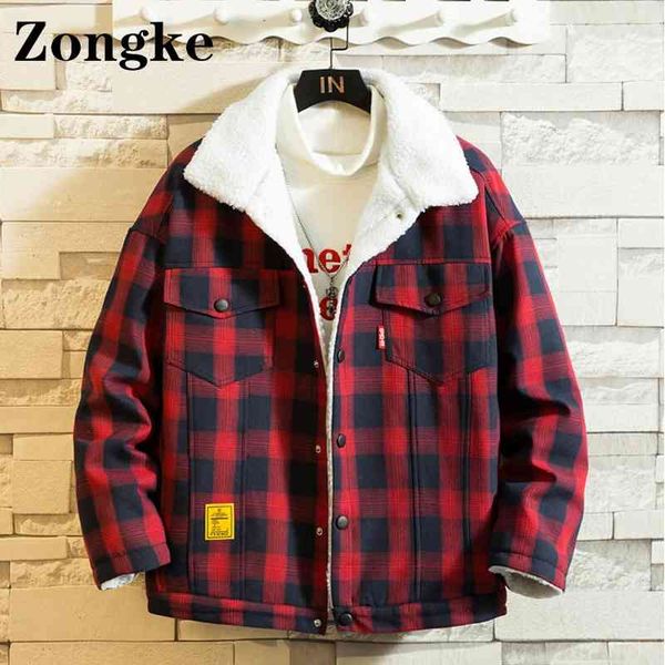 

zongke red black plaid fce 2021 winter cloth men et cashmere parkas 5xl autumn new arrivals