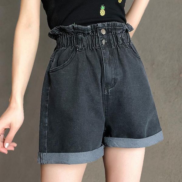 

women's shorts 2021 summer black women casual jeans harajuku elastic high waist white denim vintage pockets short femme, White;black
