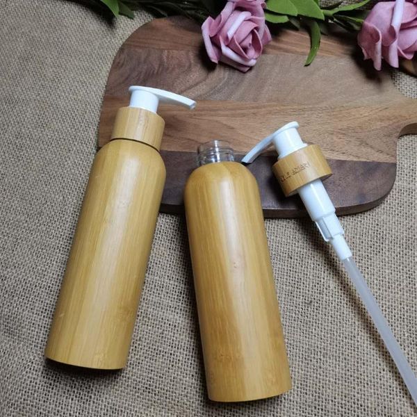 

storage bottles & jars 10pcs 120ml bamboo cosmetic container emulsion spray pump empty cream bottle with eco friendly wood cap lotion shampo