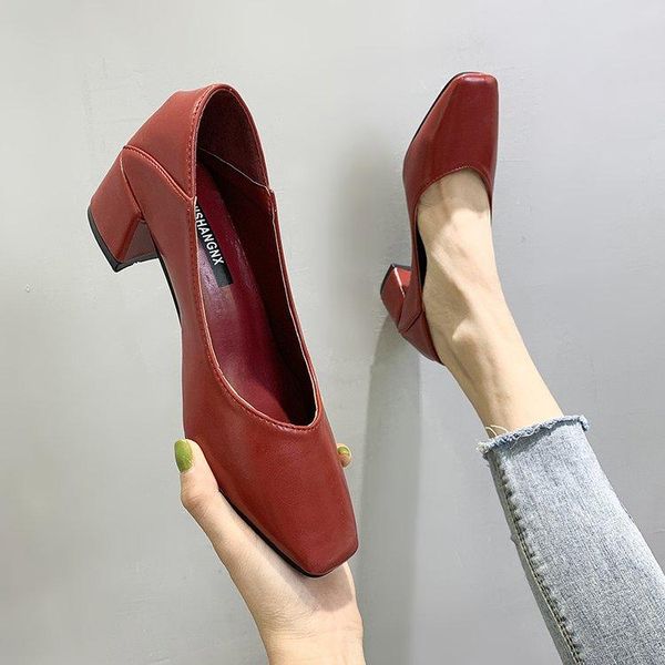 

dress shoes women's 2021 autumn can be stepped on a pumps thick with square head shallow mouth heel, Black