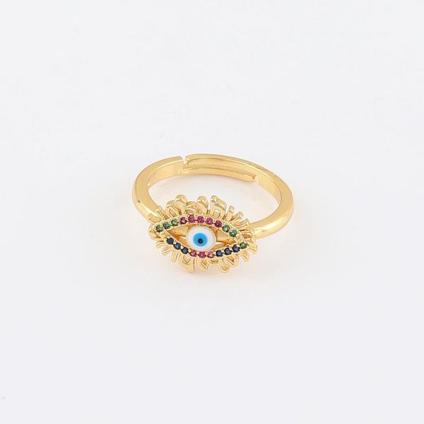 

cluster rings fashion of women rainbow blue evil eye zircon personality ring copper gold-plated ladies party daily accessories, Golden;silver