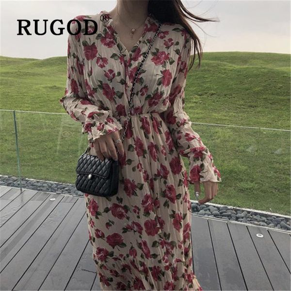 

casual dresses rugod ins fashion floral printed women long dress korean flare sleeve summer beach party vestido 2021 eelgant boho, Black;gray