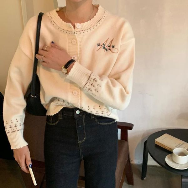 

hoodies korean embroidered solid color breasted upper female sweater casual versatile knitting cardigan pull femme, Black