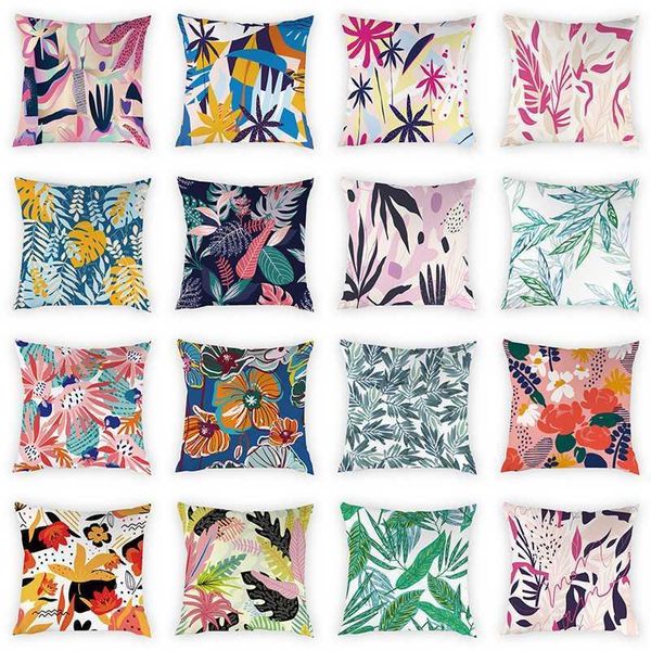 

cushion/decorative pillow plant print cushion cover fresh flowers and green leaf pattern cases home decorative peach skin pillowcases 45*45c