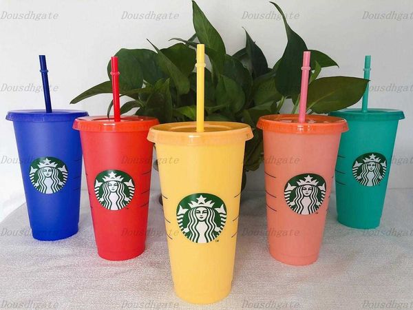 

24oz starbucks color changing tumblers mugs plastic drinking juice with lip and straw magic coffee cupsexf3