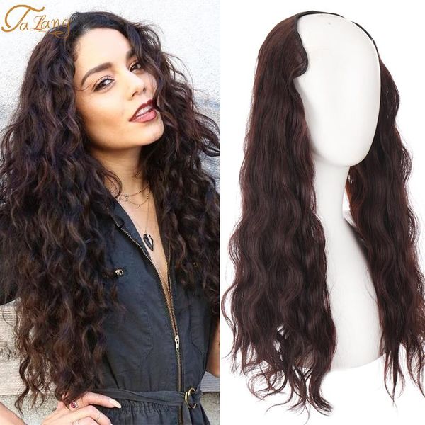 

synthetic wigs talang long curls u-shaped half wig for women 24" natural female black brown heat resistant fake hair