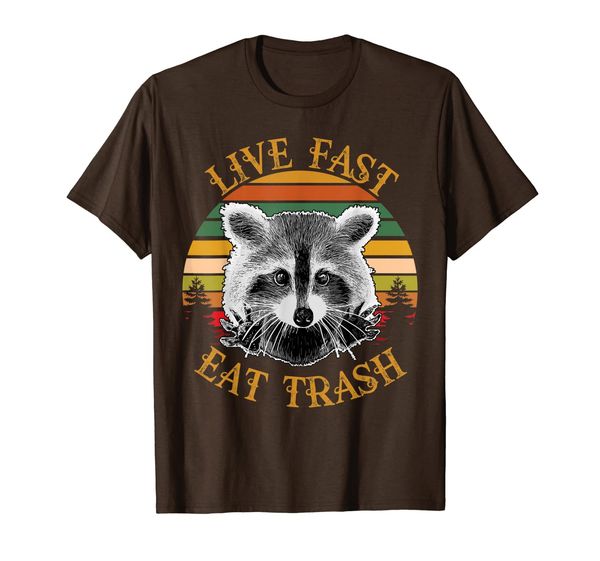 

live fast eat trash funny raccoon camping vintage shirt, White;black