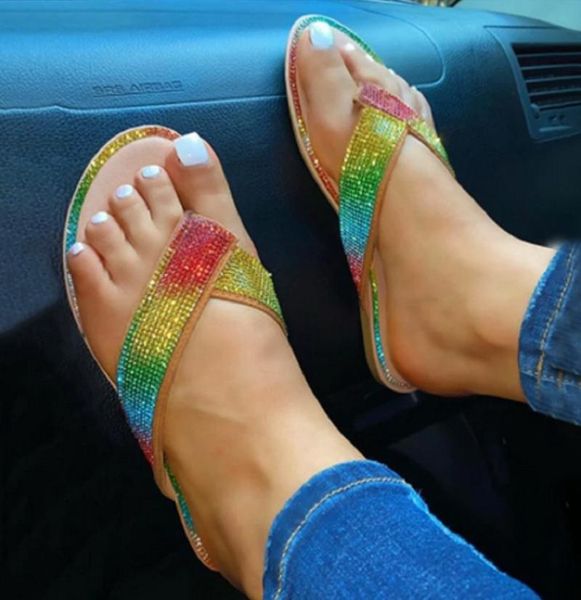 

shoes women slippers summer glitter slides rubber flip flops low pantofle soft jelly hawaiian flat 2021 crystal hoof heels casu, Black