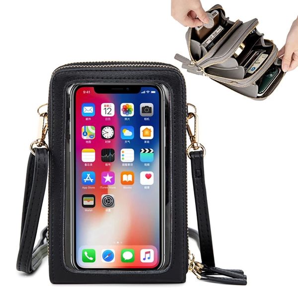 Neue Einfarbig Frauen Handtaschen Geldbörsen Transparente Tasche Touchscreen Mini Handy Taschen Kleine Schulter Umhängetaschen