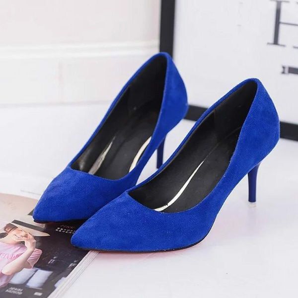 

women pumps shoes fashion flock pointed toe slip-on 8cm thin high heels casual solid lady party female plus size dress, Black