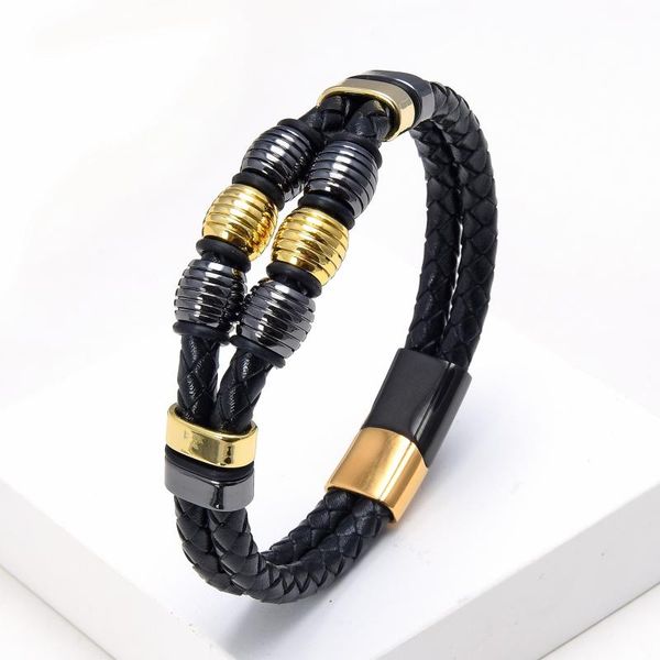 

charm bracelets friendship bracelet for men multilayer genuine leather rope chain stainless steel summer jewelry, Golden;silver