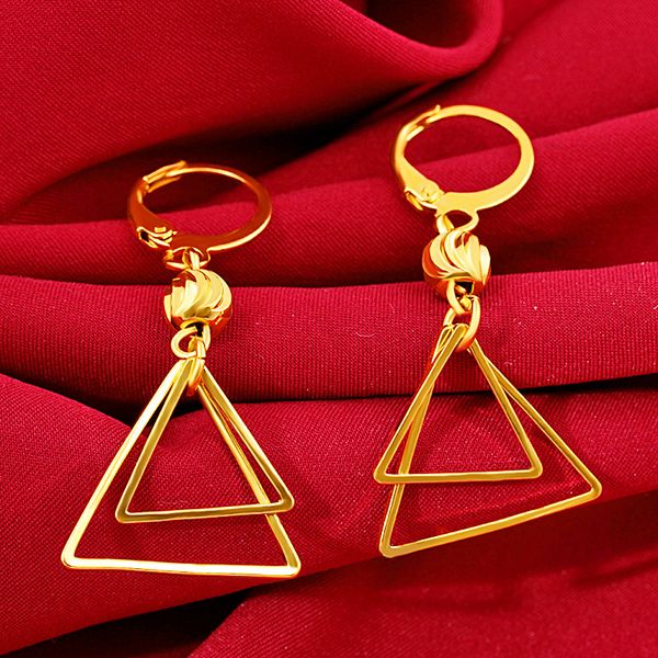 

triangle geometry dangle earrings 18k yellow gold filled women gift, Silver