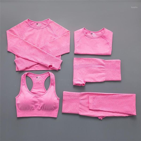 

yoga outfit 5pcs/set women seamless set workout sportswear gym clothing fitness crop high waist leggings sports suits color