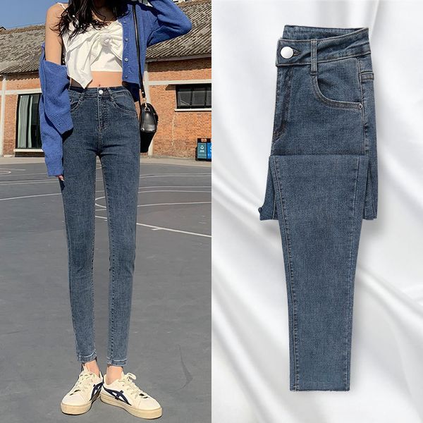

women's jeans high waisted jeans new spring and autumn style 2021 slim versatile little foot pencil pants summer, Blue