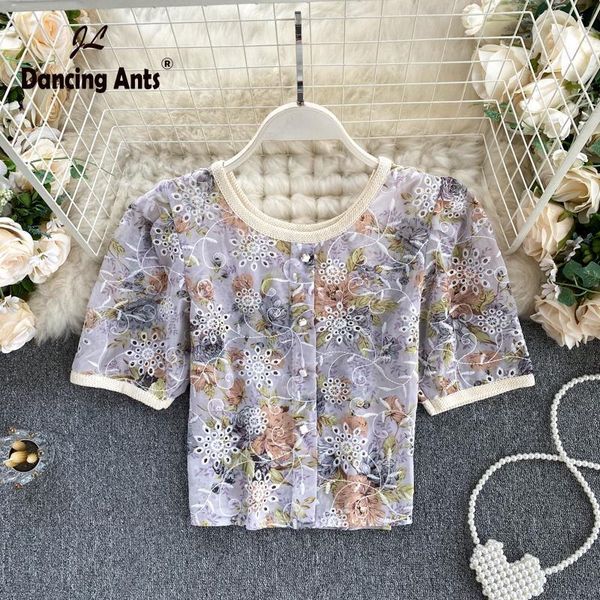 

blouse women korean fashion clothing floral print embroidery shirts fall female short sleeve sweet crop drop women's blouses &, White