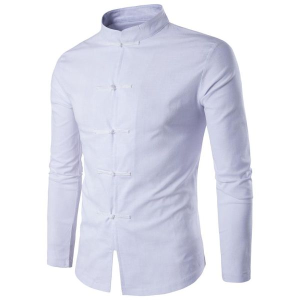 

men's casual shirts chinese style linen solid color breathable tang suit long sleeve shirt large, White;black