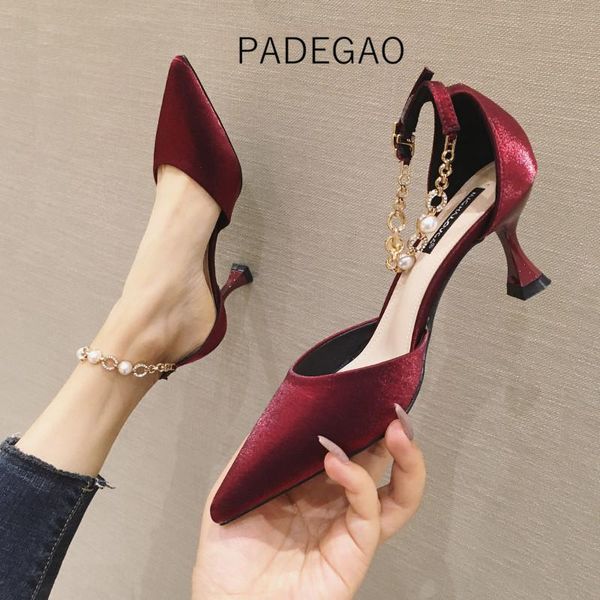 

women sandals balck elegant official high-heeled chain party casual women's, Black