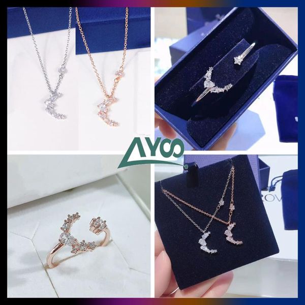 

chains swa fashion jewelry exquisite crystal moon temperament noble women's necklace set gift wholesale, Silver