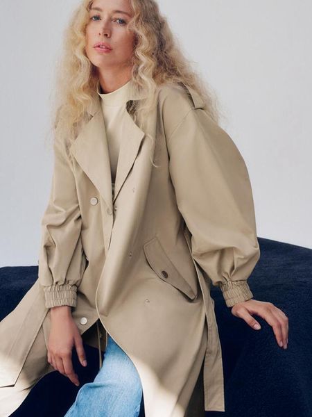 

women's trench coats hwlzltzht women 2021 fashion with belt double breasted coat vintage long sleeve pockets female outerwear chic over, Tan;black