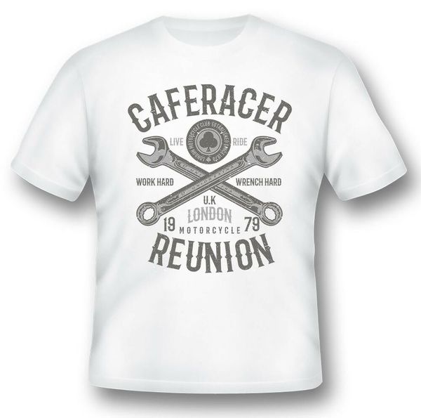 

caferacer reunion london work hard wrench hard tee shirt black or white, White;black