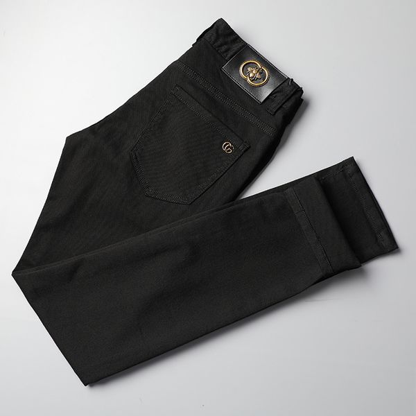 

fashion jeans little bee g family trend men's spring black stretch slim fitting small leg, Blue