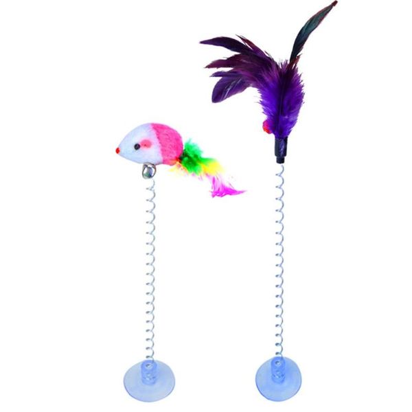 

cat toys toy colorful suction cup with bell spring mouse feather